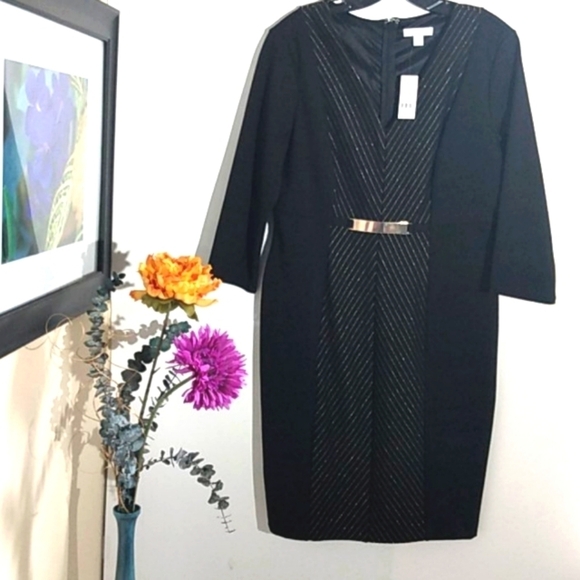 NEW YORK & COMPANY NWT BLACK STRETCH DRESS SIZE LARGE - Picture 1 of 13